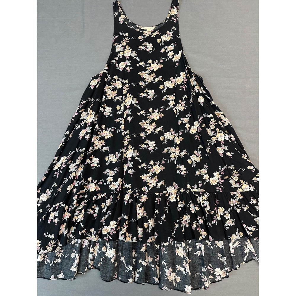 Ciel USA Womens Black Floral Halter Neck Trapeze Dress Ruffle Hem Large